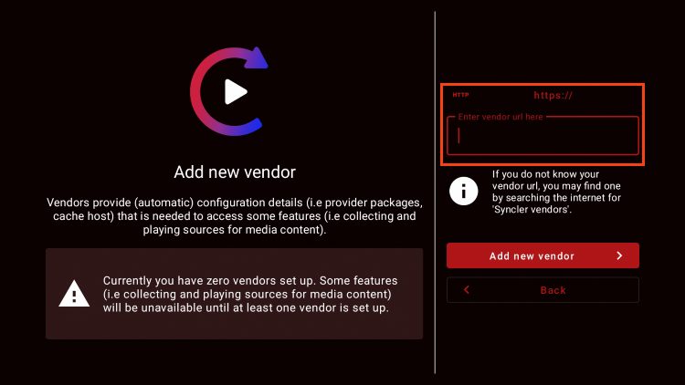 click the box to input your vendor