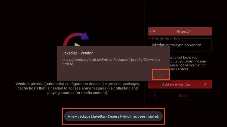 syncler package installed message. click ok