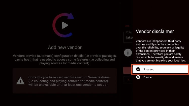 choose proceed for syncler setup