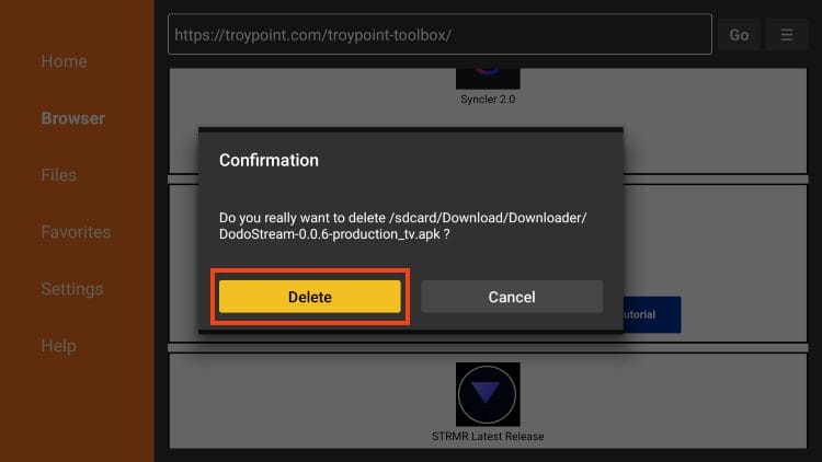 click delete again to remove installation file