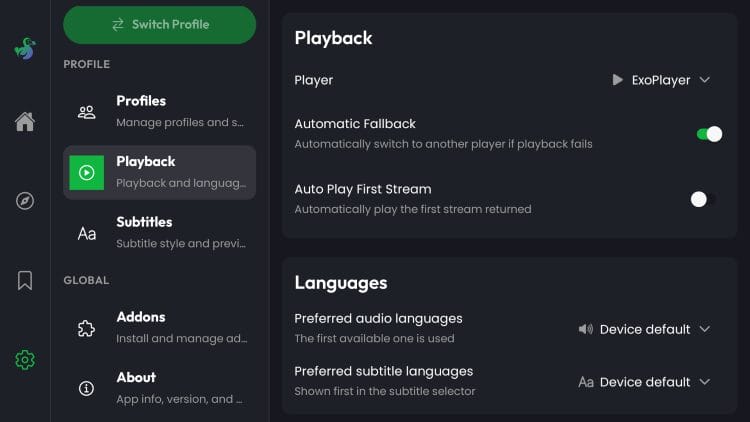 Playback options
