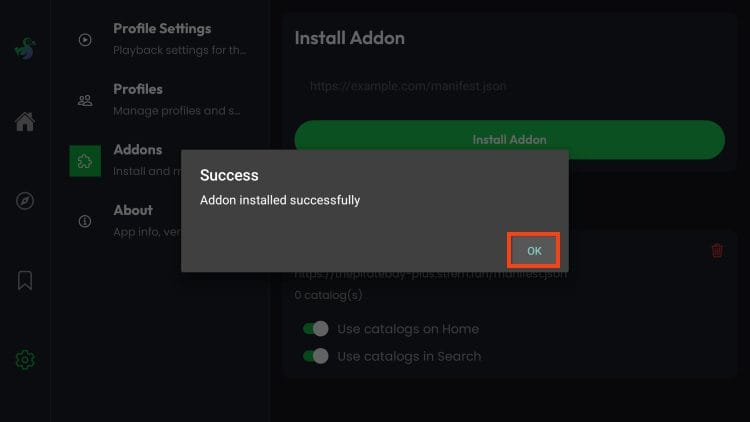 addon installed message appears for DoDoStream