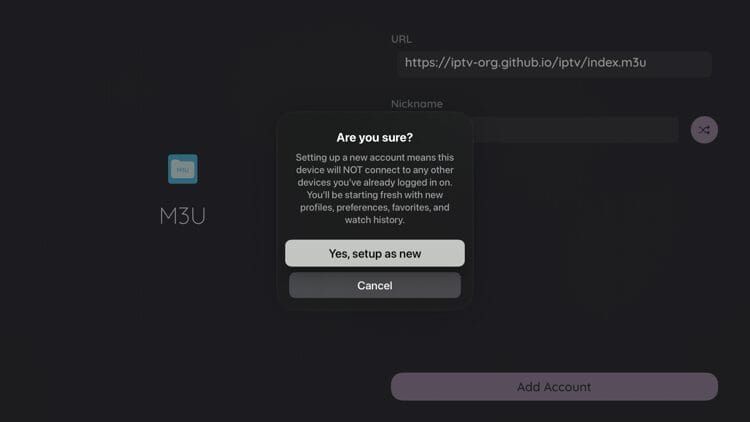 If you receive this message select Yes, setup as new.