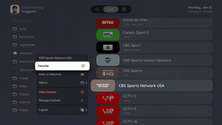 Adding Channels to Favorites