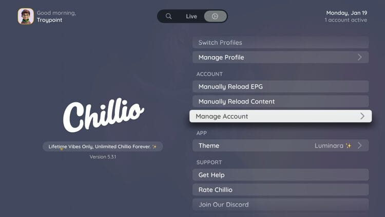 Hover over the Settings icon and select Manage Account.