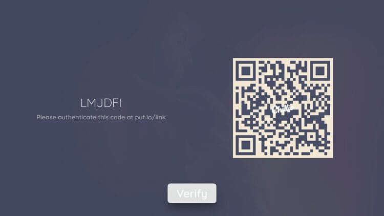 This screen with an authentication code will appear.
