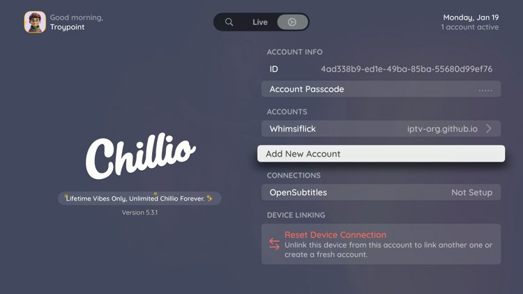 Click Add New Account.