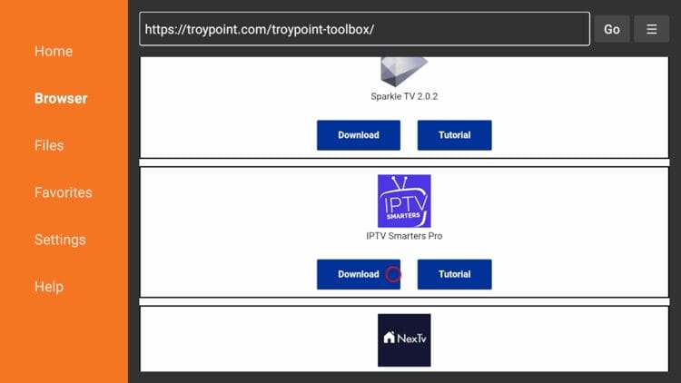 Scroll down to find IPTV Smarters Pro and click Download.
