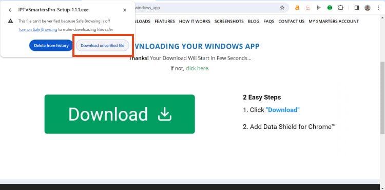 choose download unverified file
