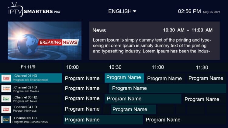 Electronic Program Guide for IPTV Smarters