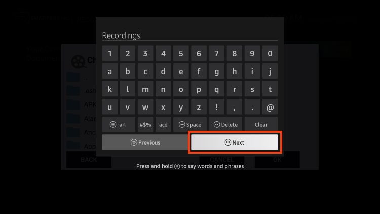 type recordings and click next