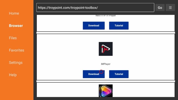 Once you are on the TROYPOINT Toolbox, scroll down to find iMPlayer and click Download.