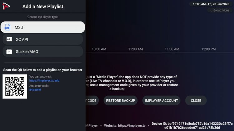 Then choose your preferred IPTV login method.