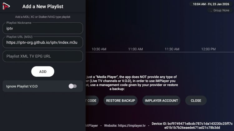 Enter your M3U URL or Xtream Codes login credentials and click Add.
