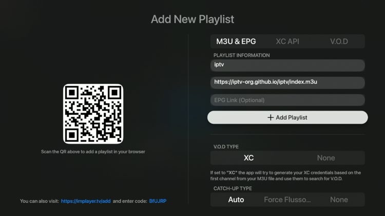 Enter your login details and click Add Playlist when finished.