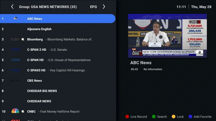 Within the iMPlayer channel menu, select any channel you prefer.
