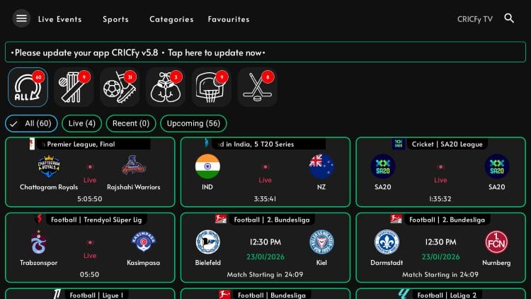 CricFy Sports Streaming App