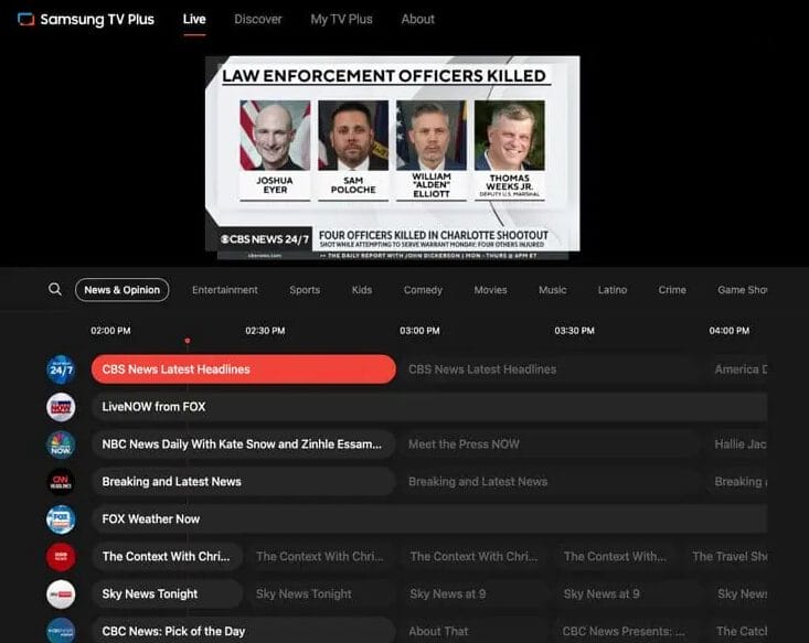 Samsung TV Plus Website