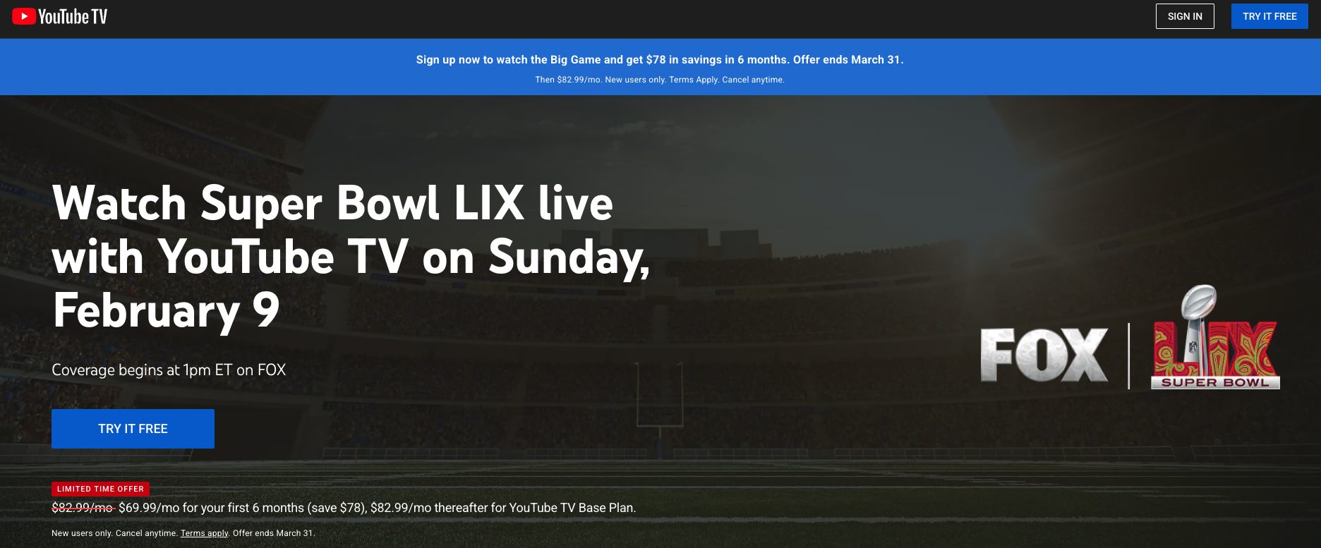 YouTube TV Super Bowl
