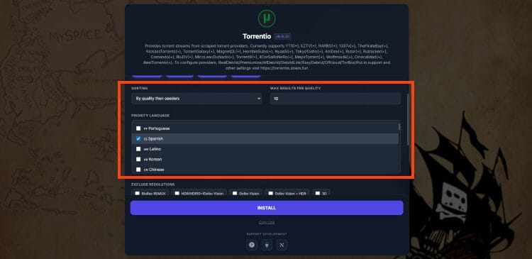 configure with language and max results