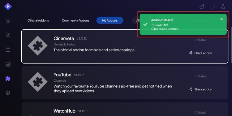 installation success message appears