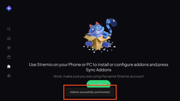 addons successful message