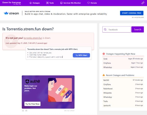Torrentio not working