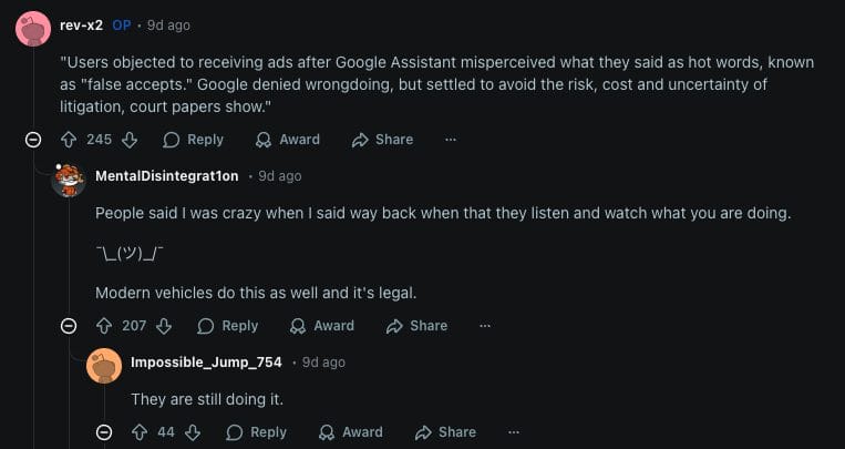 Google Lawsuit Reddit Thread