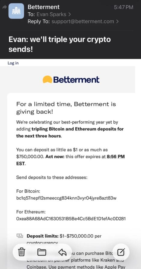 Fraudulent Betterment Email