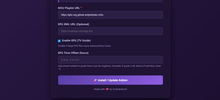install epg/m3u addon for IPTV on Stremio
