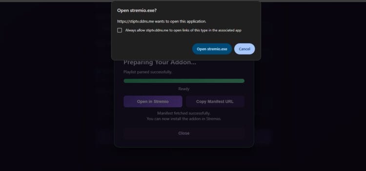 choose open in stremio.exe