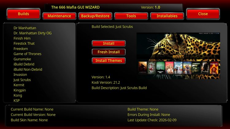 Locate Just Scrubs and click Fresh Install.