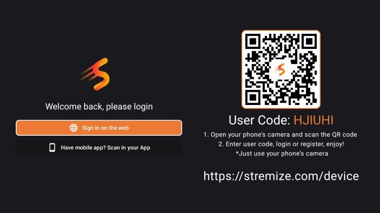 stremize authorization code
