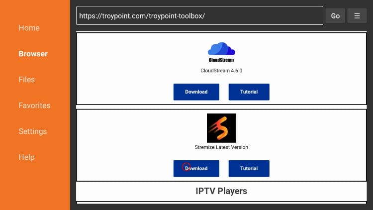 click download stremize apk