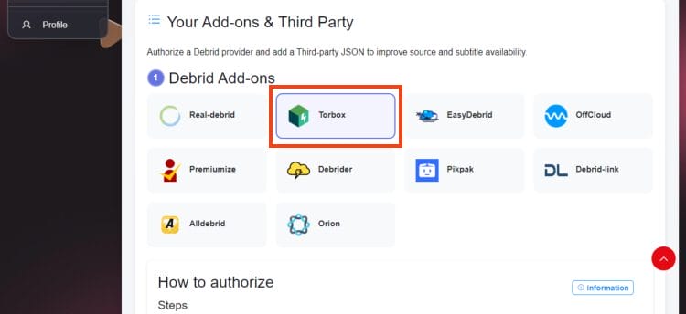 select your preferred debrid providers for Stremize APK