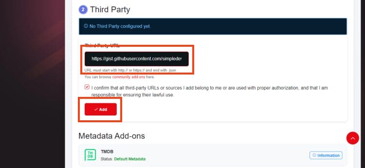 input your stremize addon URL