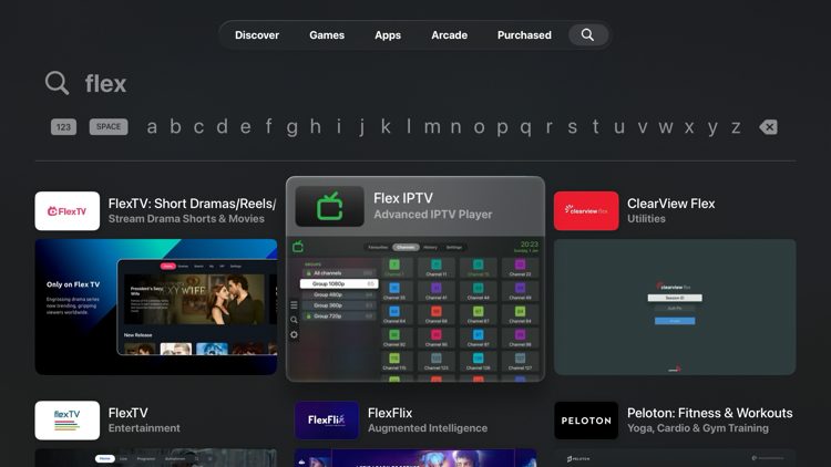Click the search icon, type in 'flex' and click the result for Flex IPTV