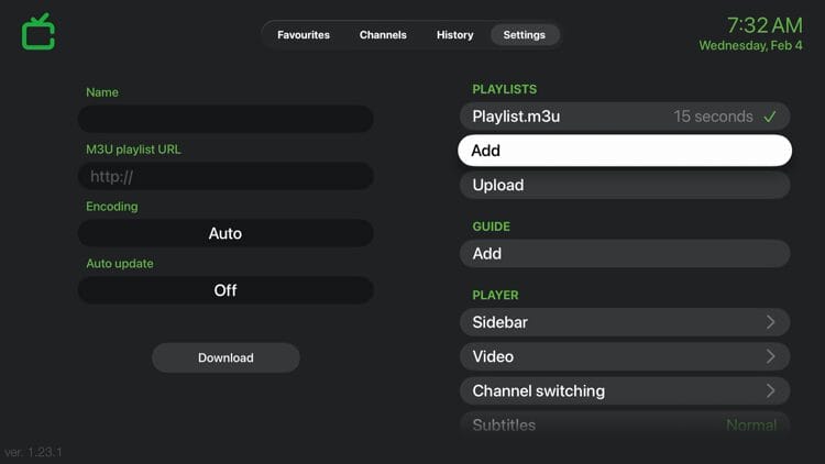 Scroll down and under Playlists click Add.