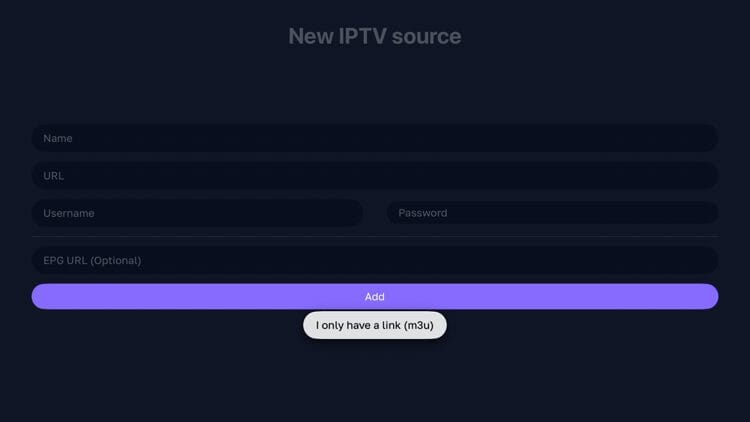 If you only have an M3U Playlist URL (like we do) click the 'I only have a link' button.