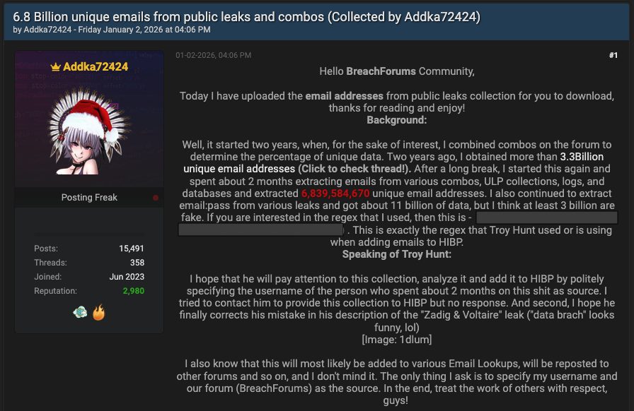 Hacker's Post on a Data Leak Forum
