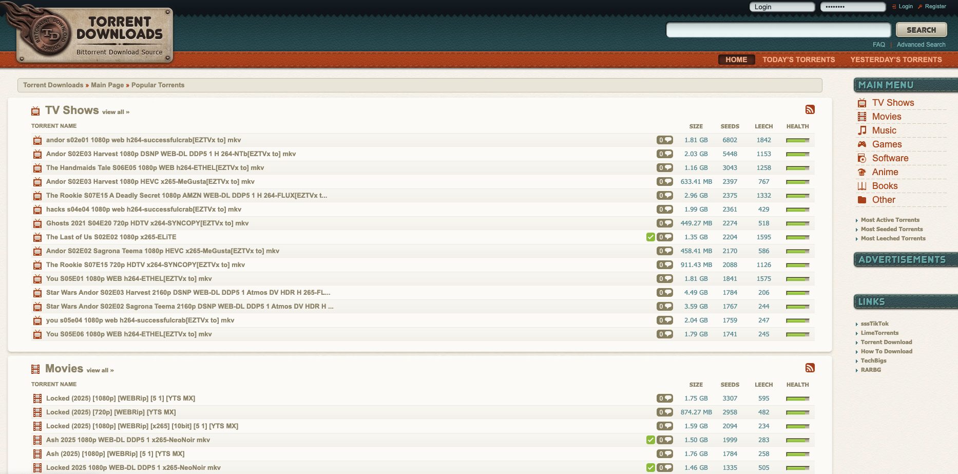 TorrentDownloads Website