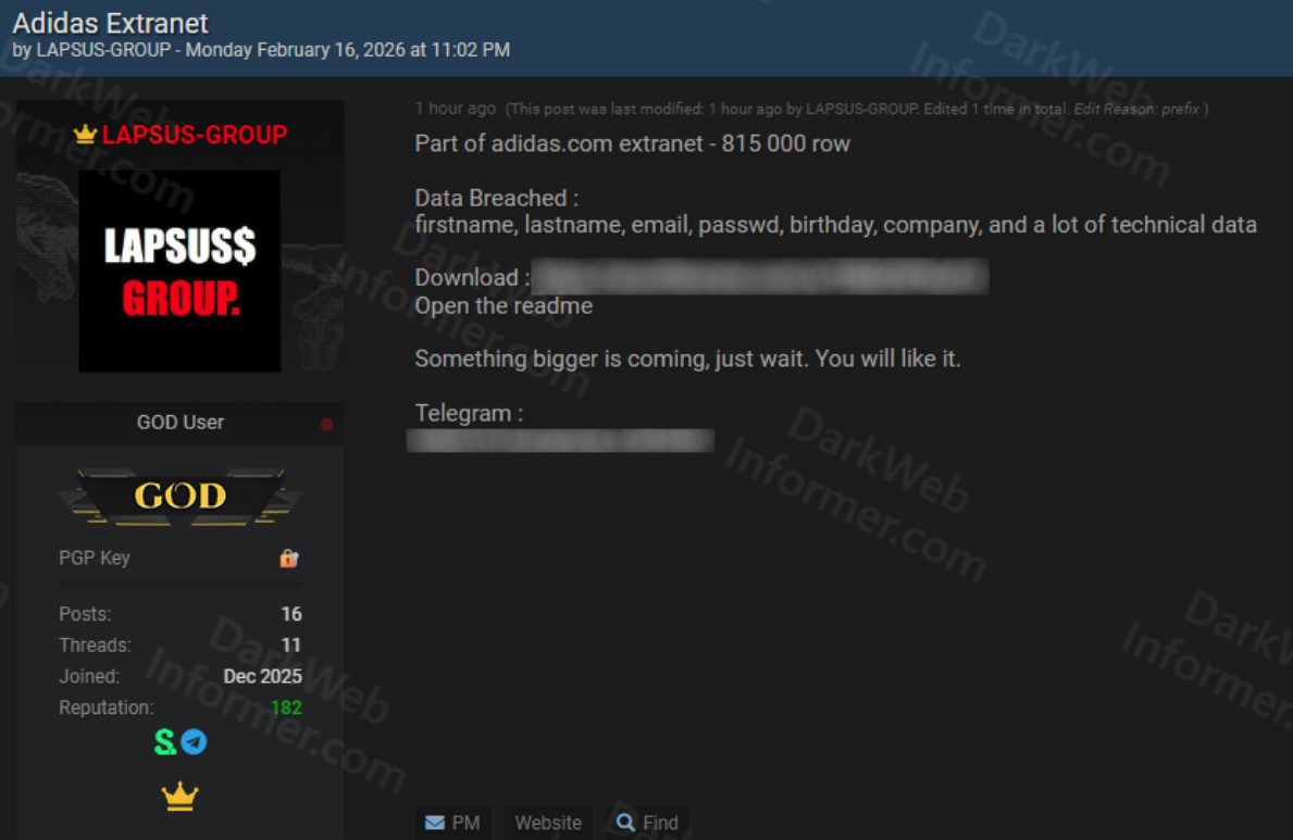 Post from Lapsus$ Group on Dark Web Forum
