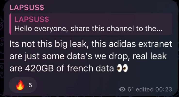 Lapsus$ Message on Telegram