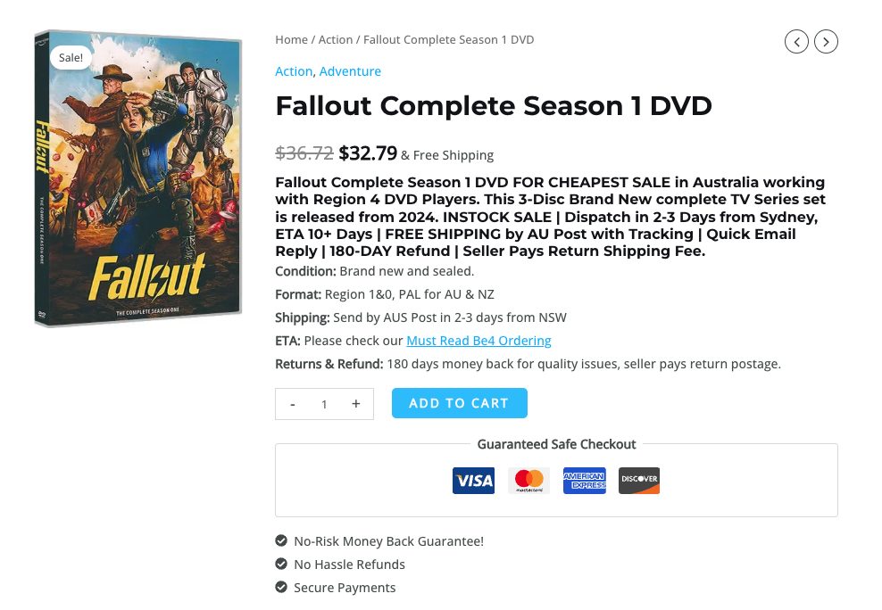 Fallout DVD Being Sold on DVDShelf Pirate Site