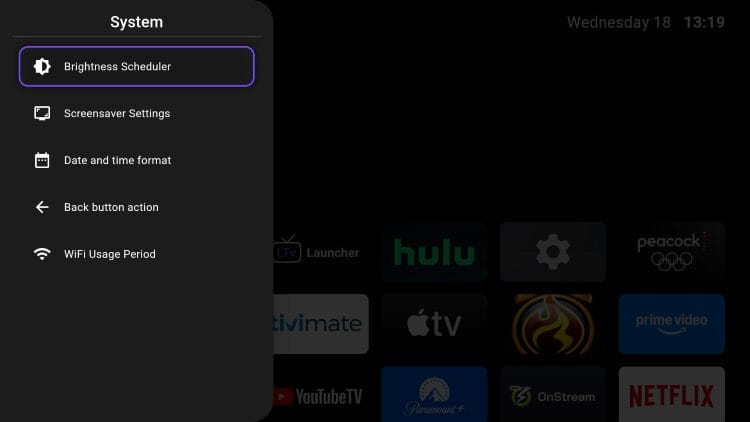 various system settings in LTvlauncher