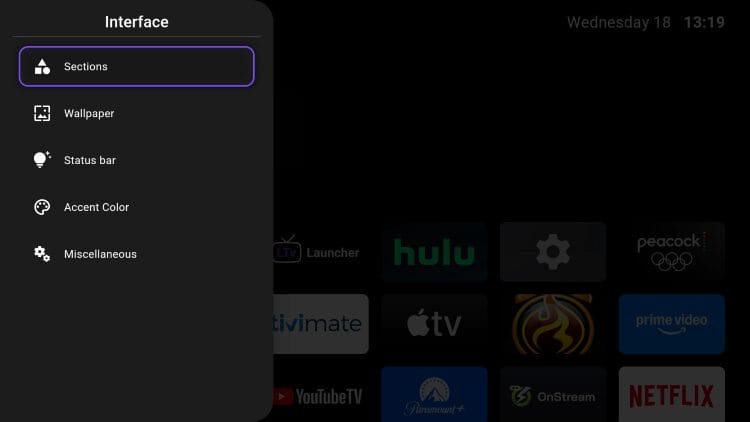 adjust interface options