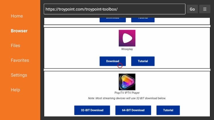 Once in the TP Toolbox, scroll down to locate Wiseplay and click Download.