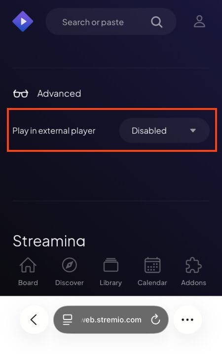 scroll down to find play in external player