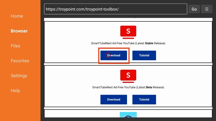 click download to install SmartTube
