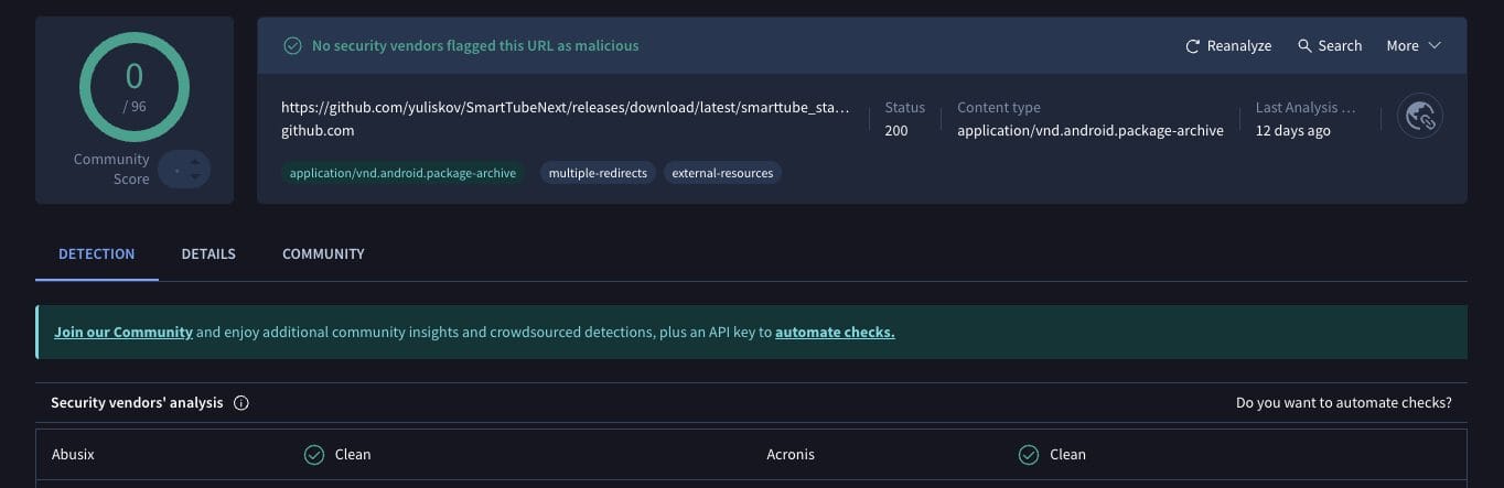 SmartTube VirusTotal Scan